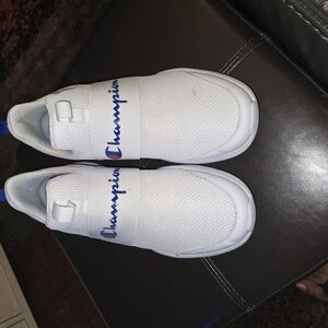 Champion White Sneakers with Blue and Red Logo
